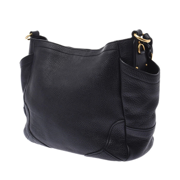 PRADA Hobo Bag Black Leather Embossed Semi Shoulder main image 6